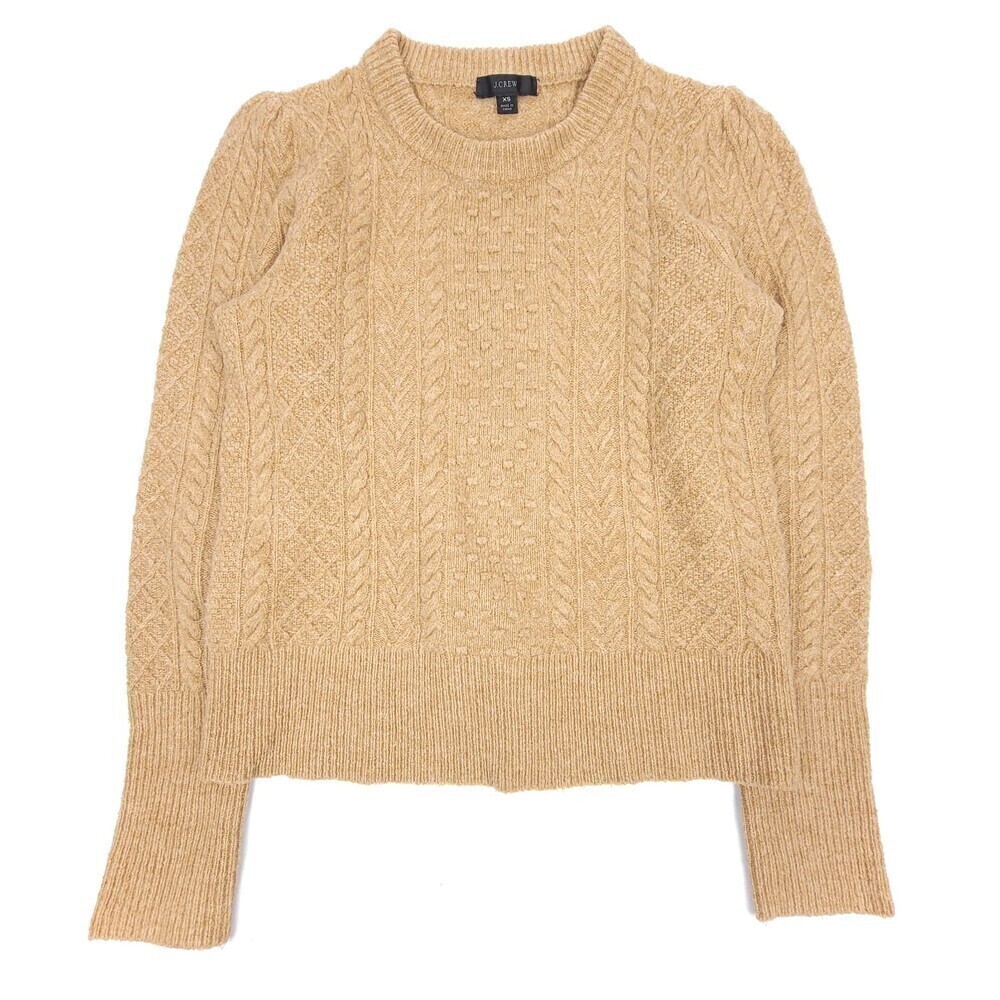 J CREW Alpaca Merino wool cable knit crewneck sweater XS Tan Brown Old Money
